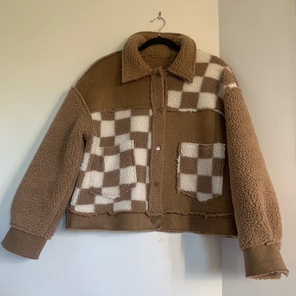 Miss Me Brown and White Checkered Cropped Button Up Sweater Jacket Size Small!! - Picture 10 of 15